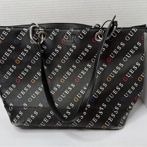 GUESS Black Tote with Multicolor Logo Print